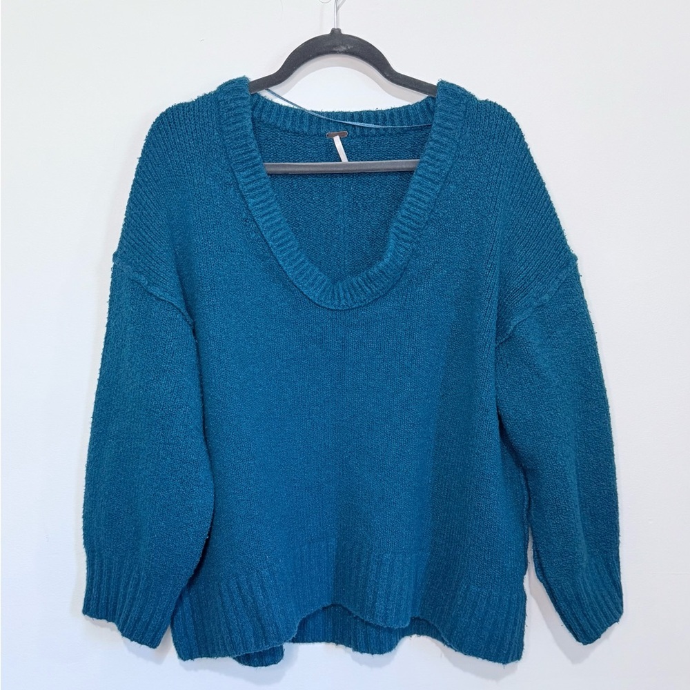 Free People Teal V-Neck Women's Sweater